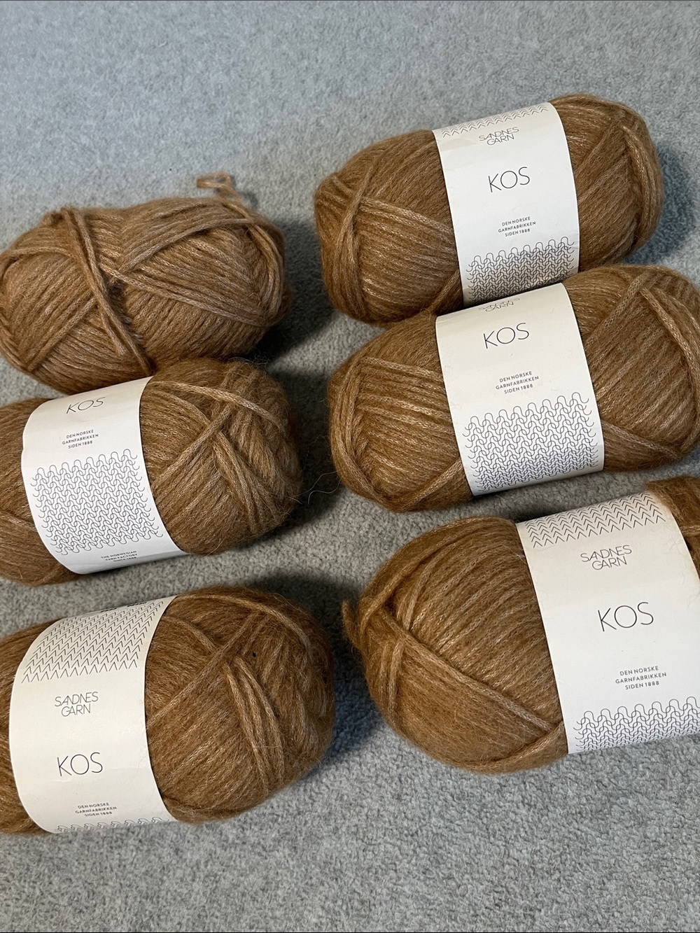 KOS Alpaca Wool Blend Yarn Tan 6 Skeins Sandnesgarn Knitting Crochet Crafts